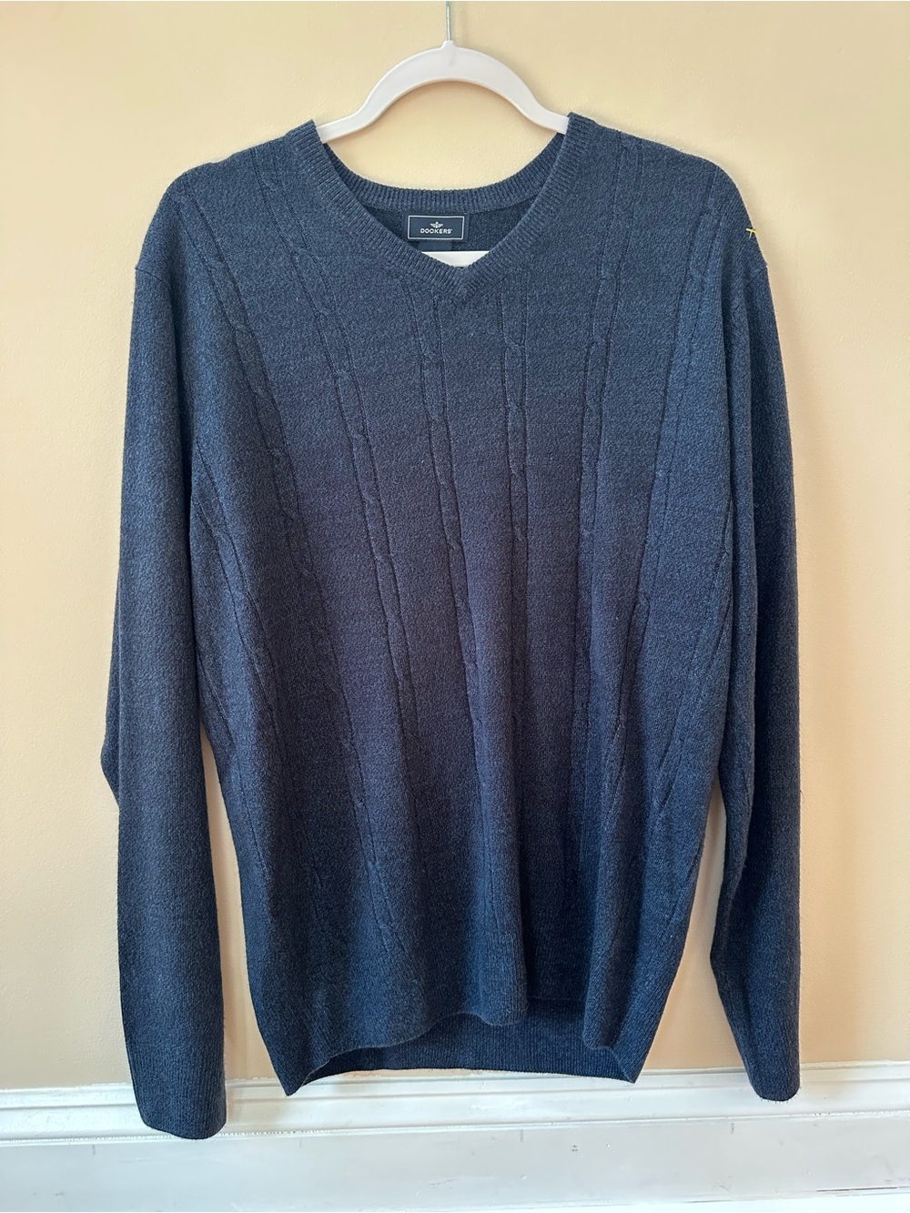 Dockers Men’s Navy Cable V-Neck Sweater- Medium